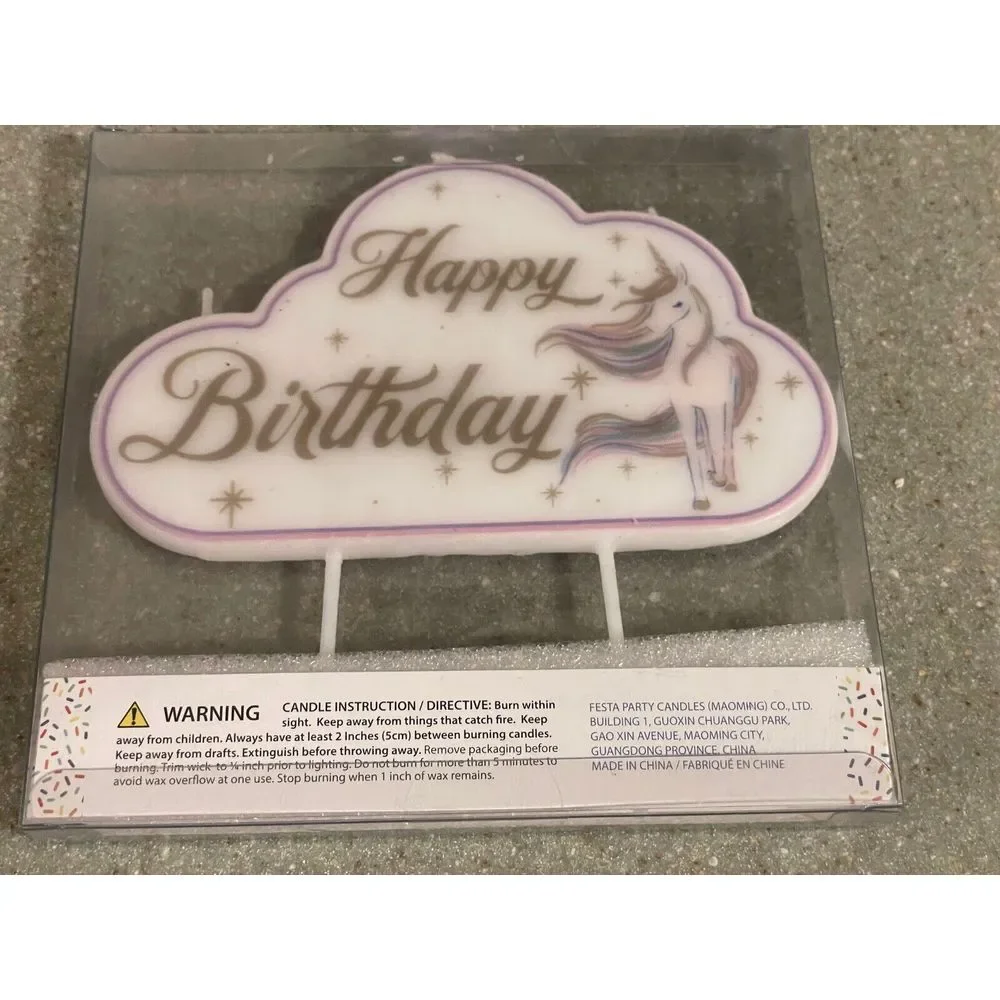 Happy Birthday Unicorn Cake Topper Candle 3 Wick Large Cloud Fairy Tale‎ NEW